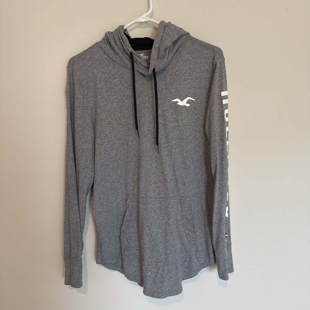 Hollister Men's Gray Blue 100% Cotton Pullover Hoodie